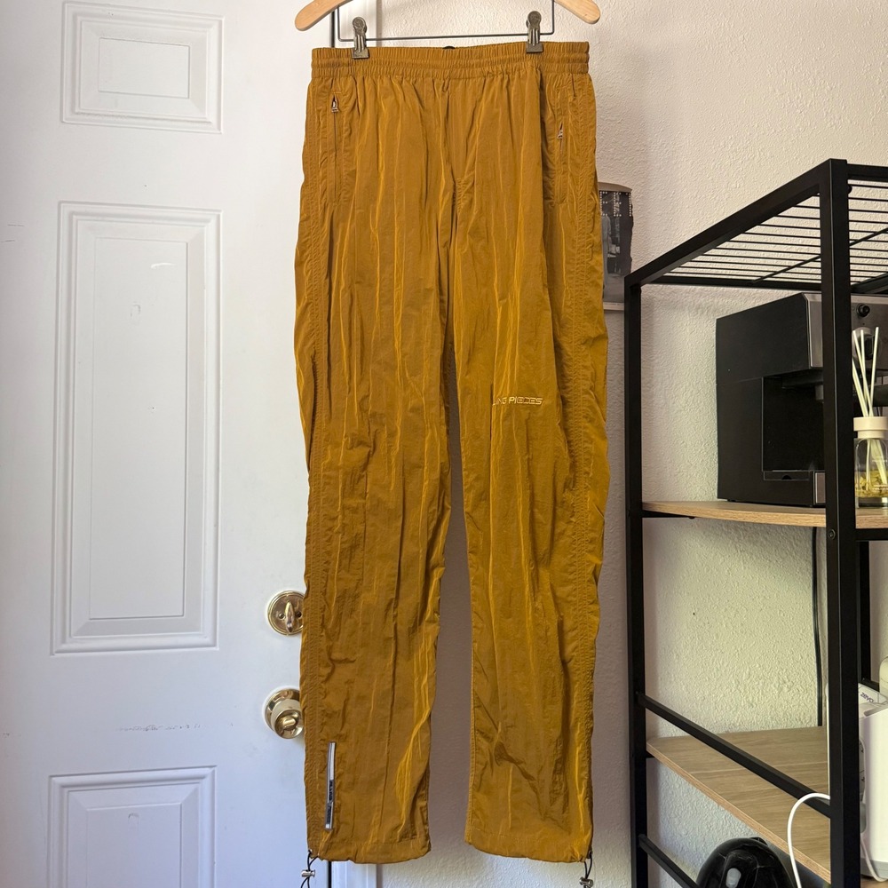 FILLING PIECES mustard yellow logo swishy technical gorp straight leg pants